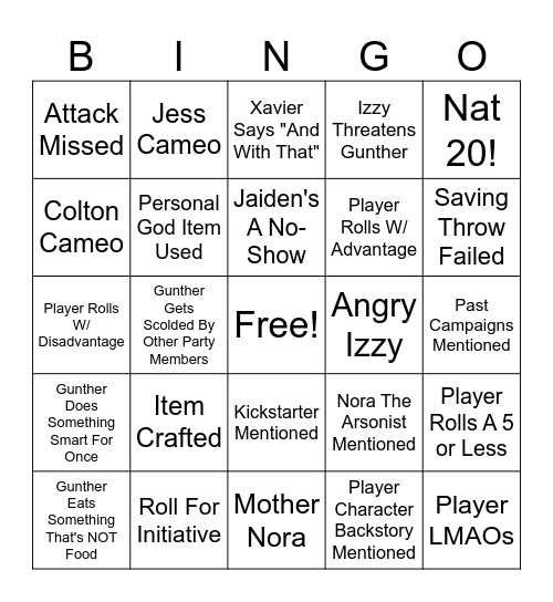DND Bingo 3 Bingo Card