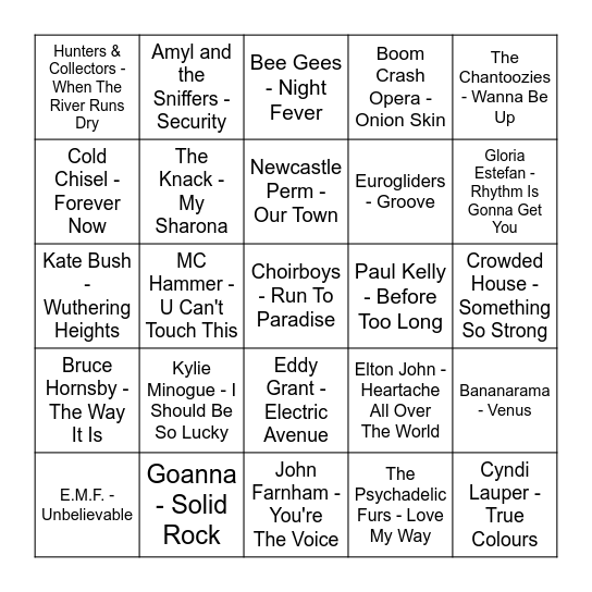 ★ Music Bingo w Bonnie Anne ★ Bingo Card