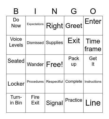 Procedure Bingo Card
