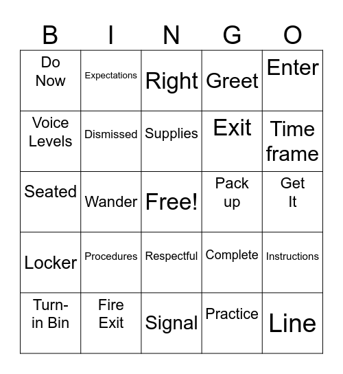 Procedure Bingo Card
