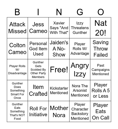DND Bingo 3 Bingo Card
