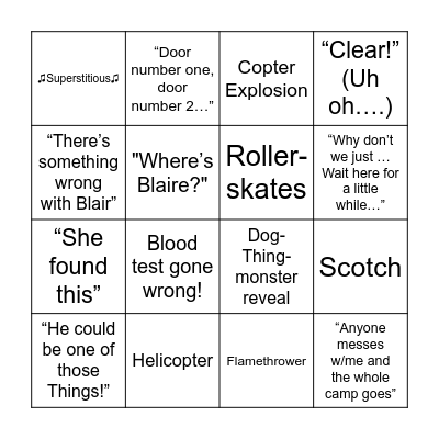 The Thing Movie Bingo Card
