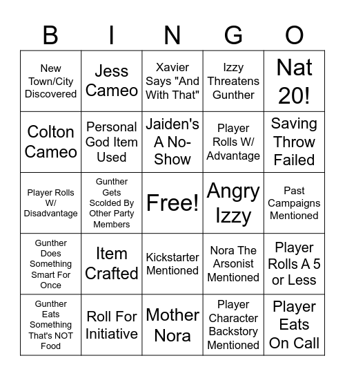 DND Bingo 3 Bingo Card
