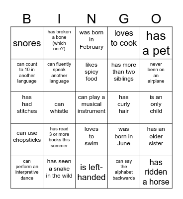 Introduction Bingo Card