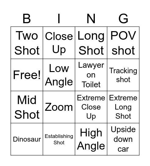 Jurassic Park: Shot Types Bingo Card