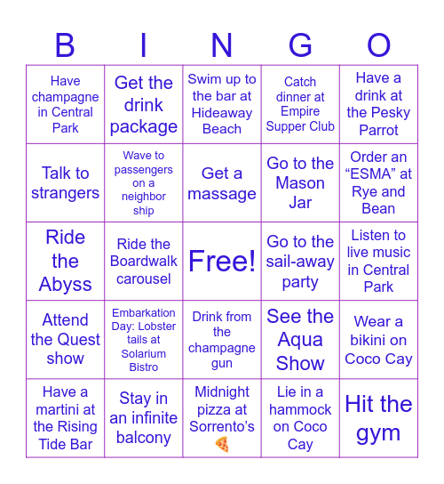 UTOPIA OF THE SEAS Bingo Card