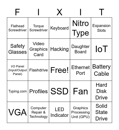 FixIT Bingo Card