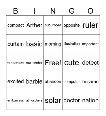 多章节发音练习 Bingo Card