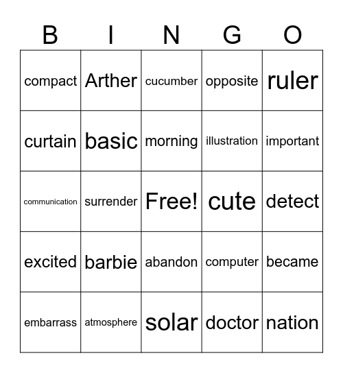 多章节发音练习 Bingo Card