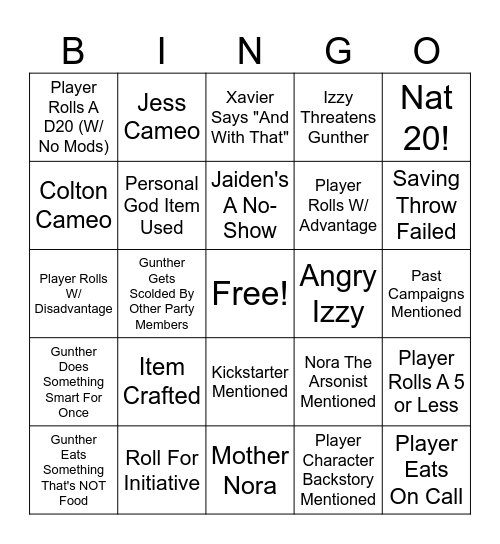 DND Bingo 3 Bingo Card