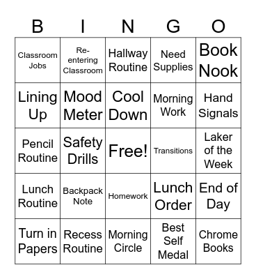 Classroom Bingo Card