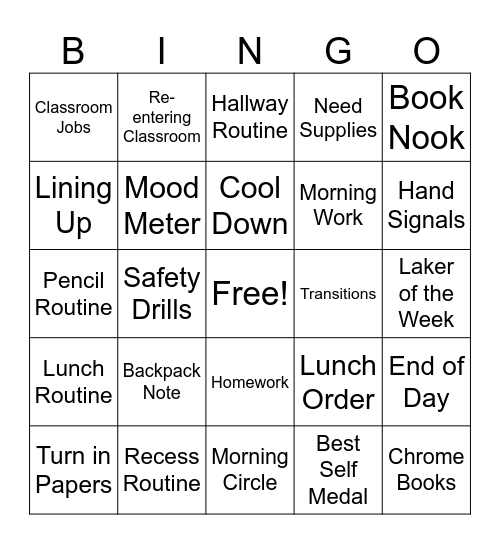 Classroom Bingo Card