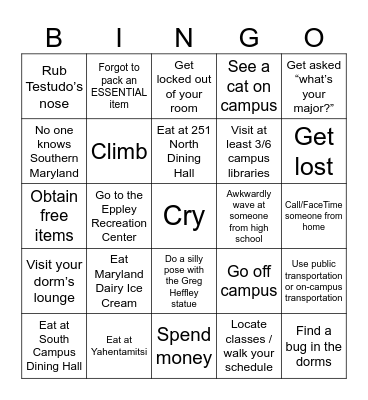 UMD Bingo Card
