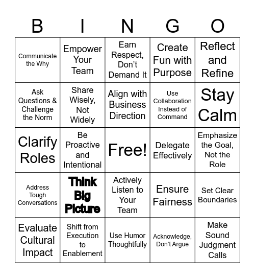 BINGO: Transitioning from Peer to Leader Bingo Card