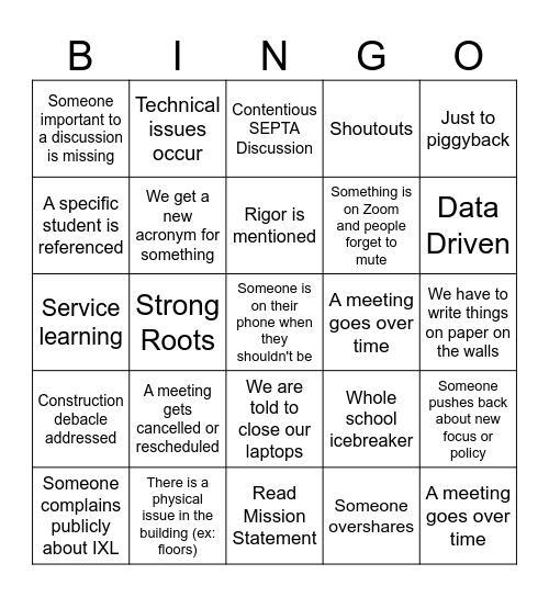 PD Bingo Card