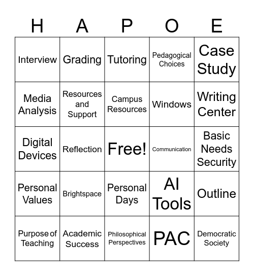 Syllabus Bingo Card