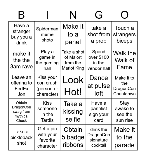DragonCon 2025 Bingo Card
