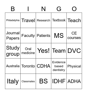 Bingo at DVC Bingo Card