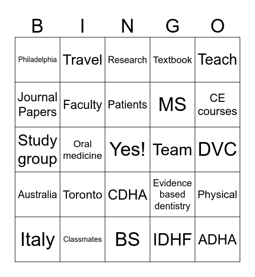 Bingo at DVC Bingo Card