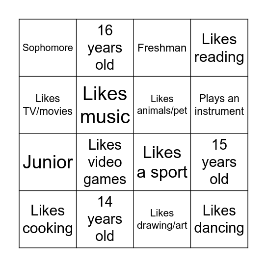 じこしょうかい ビンゴ Bingo Card