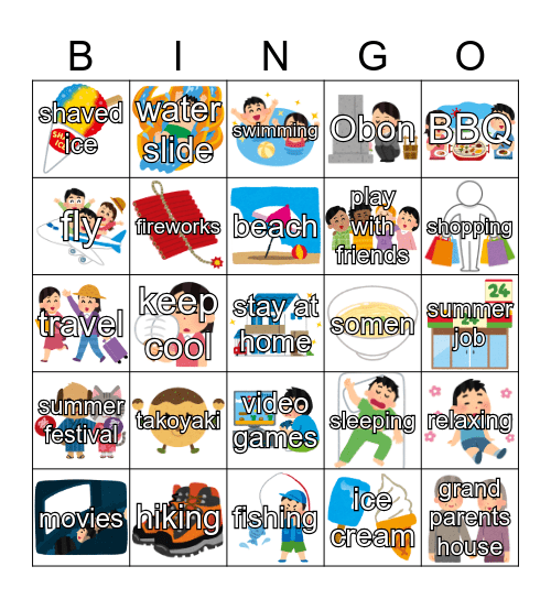Summer Vacation Bingo Card