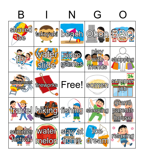 Summer Vacation Bingo Card