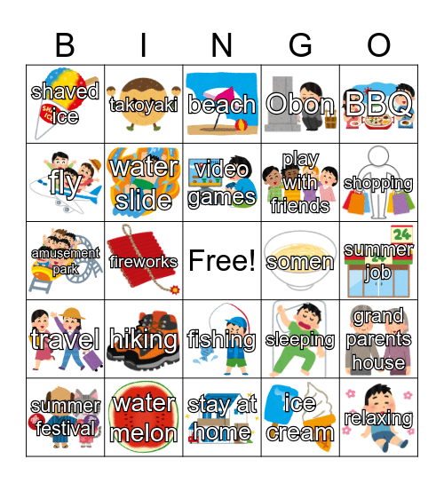 Summer Vacation Bingo Card