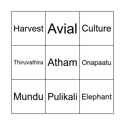 ONAM BINGO Card