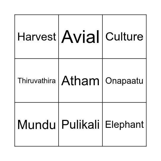 ONAM BINGO Card
