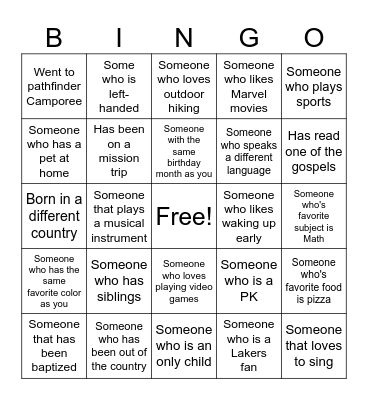 Human Bingo Card