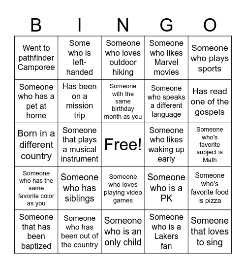 Human Bingo Card