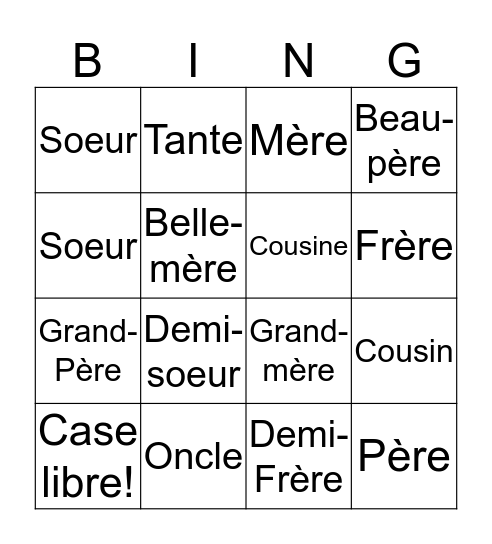Le loto de la famille Bingo Card