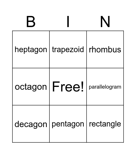 2-Dimensional Figures Bingo Card