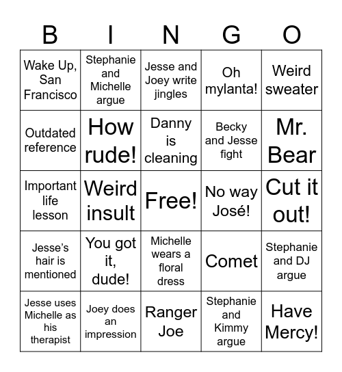 Full House Bingo Card