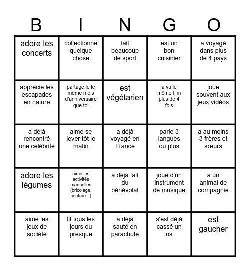 Trouve quelqu'un qui.... Bingo Card