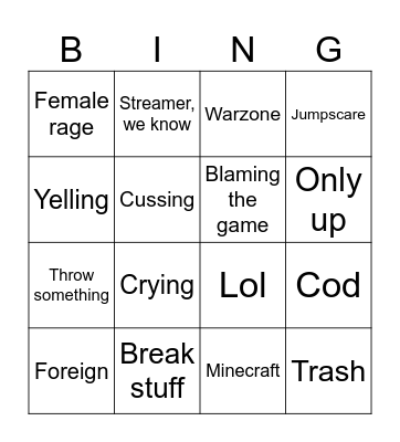 Gamer rage bingo Card