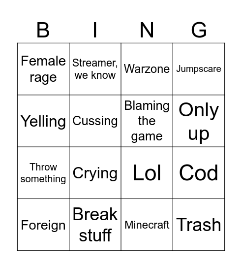 Gamer rage bingo Card