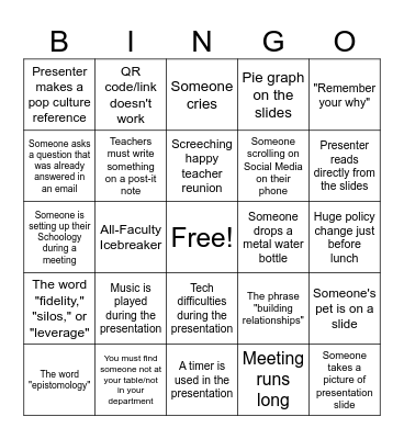 Workshop Week Bingo Card