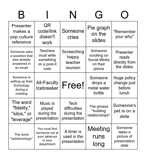 Workshop Week Bingo Card
