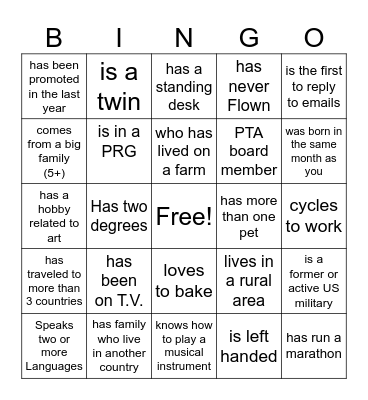 Diversity! Find a Partner who.... Bingo Card