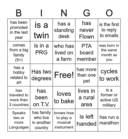 Diversity! Find a Partner who.... Bingo Card