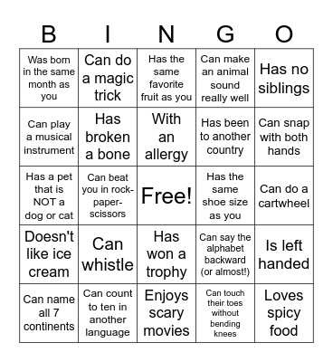 Find Someone Bingo Card