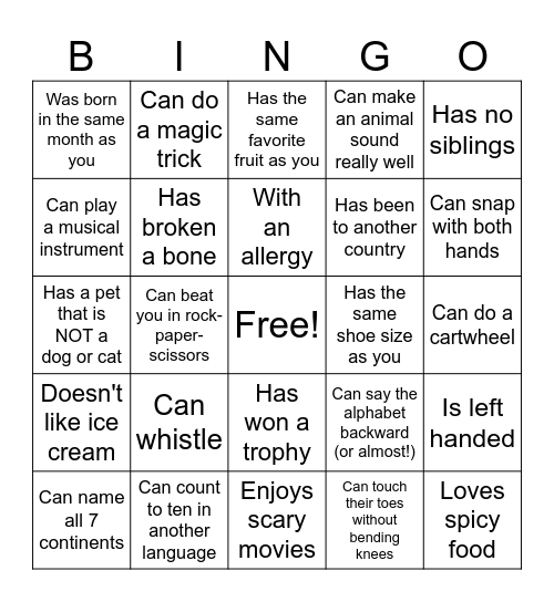 Find Someone Bingo Card