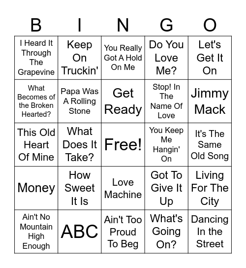 Motown Bingo Card