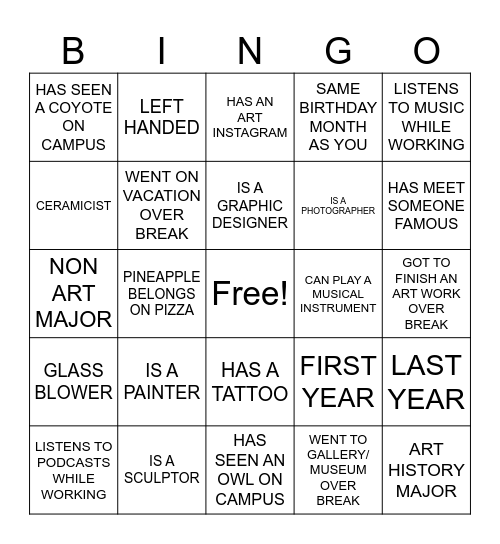 ART Bingo Card