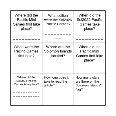 Ask the questions. Write the answers. Bingo Card