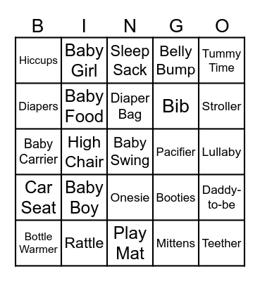 Sayani's Baby Shower Bingo Card