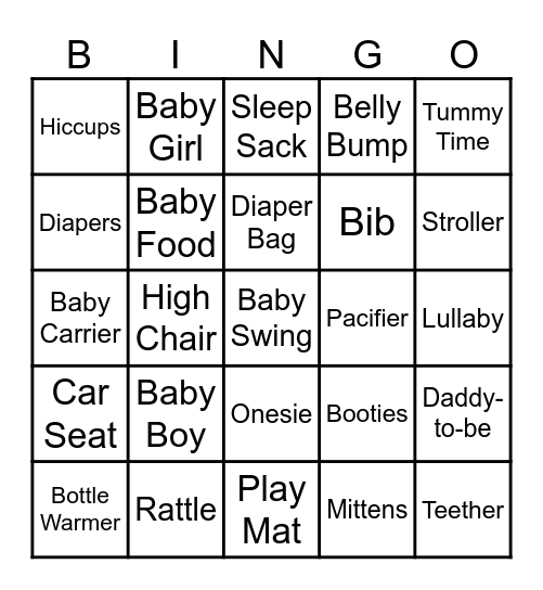 Sayani's Baby Shower Bingo Card