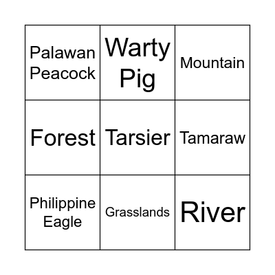 Filipino Nature Bingo Card