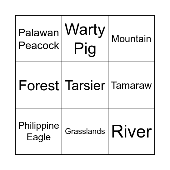Filipino Nature Bingo Card